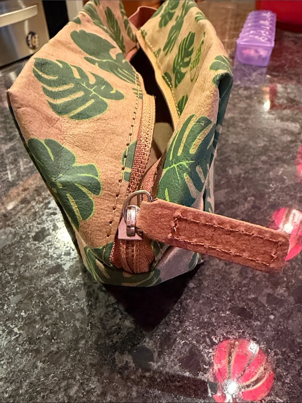 Trader Joes Toiletry Dopp Kit Monstera Leaf Print Washable